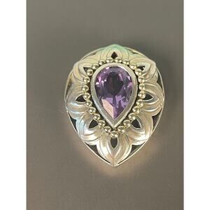 Amethyst in 925 Sterling Silver with 14kt Gold Border Slide Pendant